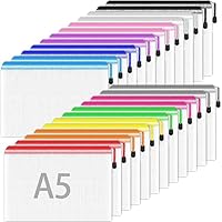 Dokumententasche A5, 24 Stück Dokumententaschen mit Reißverschluss, Wasserdichte Kunststoff Reißverschlusstasche Kunststoff Datei Taschen für Dokument, Papier, Kosmetik (12 Farben)