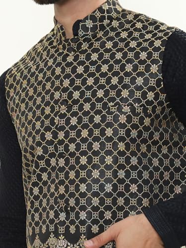Image of SOJANYA (Since 1958 Men's Cotton Linen Maroon Kurta and White Pyjama with Mustard Cotton Nehru Jacket