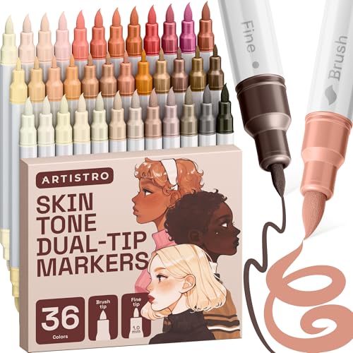 Image of ARTISTRO 36 Skin Tones Acrylic Paint Markers - Paint Pens for Drawing - For Fabric, Rock, Glass, Wood, Molds - Arts & Crafts Gift for Adults, Teens, Kids, Classroom Must Haves & School Supplies