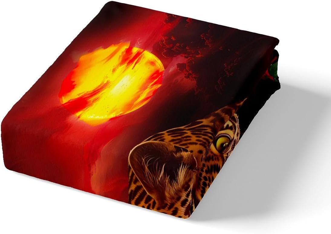 Feelyou Sunset Bedding Set Leopard Comforter Cover Kids Adult Red Rose Floral Cheetah Print Duvet Cover Wild Animal Pattern Bed Set Luxury Room Decor 3Pcs with 2 Pillow Case Full Size (No Comforter)