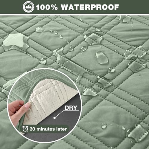 Image of TAOCOCO 100% Waterproof Recliner Sofa Cover, Non Slip Split Couch Covers for Reclining Couches with Straps, Washable Reclining Sofa Cover Furniture Protector for Kids Pets(3 Seater, Sage Green)