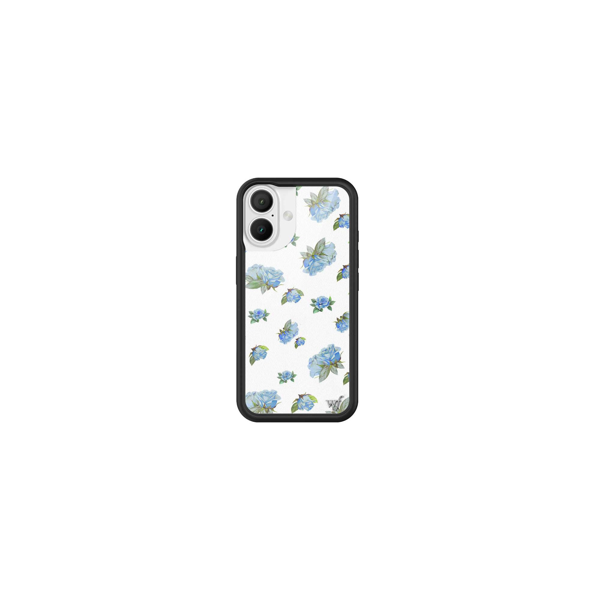 Wildflower Cases - Moonlight Rose, Compatible with Apple iPhone 16 | Floral Blue White Dainty Cute Trendy - Protective Black Bumper, 4ft Drop Test Certified, Women Owned Small Business