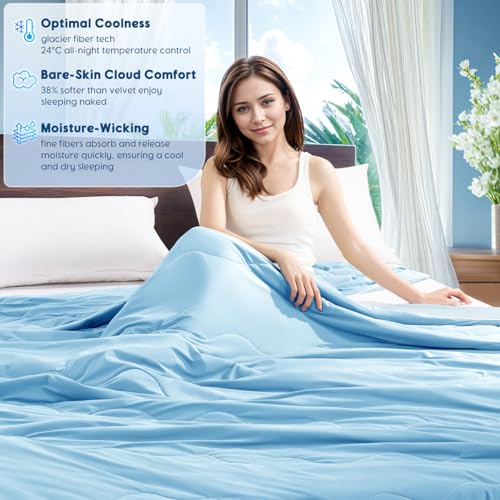 Image of Cooling Blanket for Hot Sleepers & Night Sweats - Cooling Comforter, Breathable Lightweight Double-Sided Summer Bedding, Breathable Soft All Season (Airy Blue, King(106 inchx90 inch))