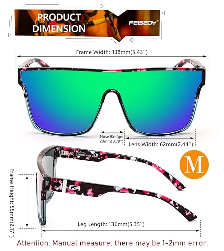 Image of FEISEDY Sunglasses for Women Men, Fashion Mirrored Single Lens Shades | 80s Rave Neon Oversized Sun Glasses, Driving Beach UV400 Sunnies B2996