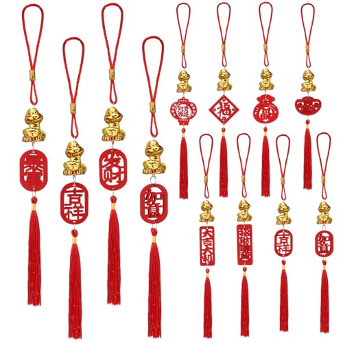 Geosar 12 Pcs 2025 Year of The Snake Chinese Knot Charm Chinese New Year Decorations Car Pendant Tassel Chinese Knot Chinese Feng Shui Charm for New Year Wealth Good Luck(Lucky Style)