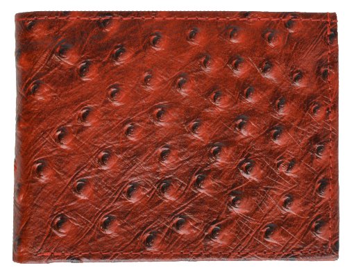 MARSHAL Ostrich Print Cowhide Leather Bifold Wallet with Flip Id window & Credit card Slots