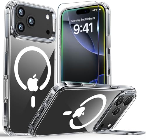 Image of for iPhone 17 Pro Max Case Clear,Magnetic iPhone 17 Max Case with Screen Protector [Compatible with MagSafe], Shockproof TPU Cover for iPhone 17 ProMax Phone Case Built-in Stash Stand