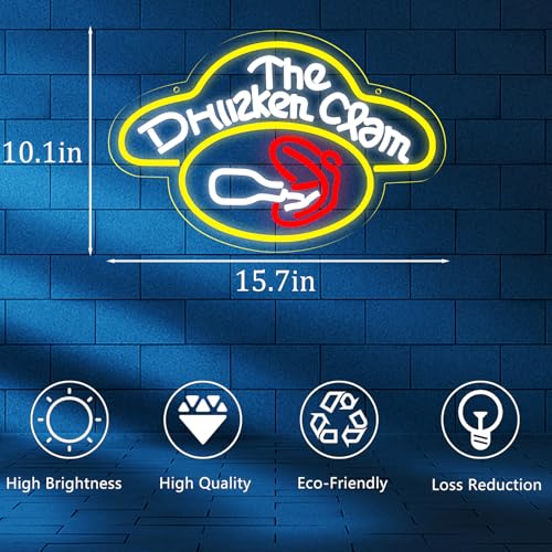 Image of The Drunken Clam Neon Sign for Wall Decor ,Dimmable Bar Pub Beer Neon Light Sign,Family Guy The Drunken Clam Retro Bar Sign Cartoon Decor 10.1 * 15.7inch