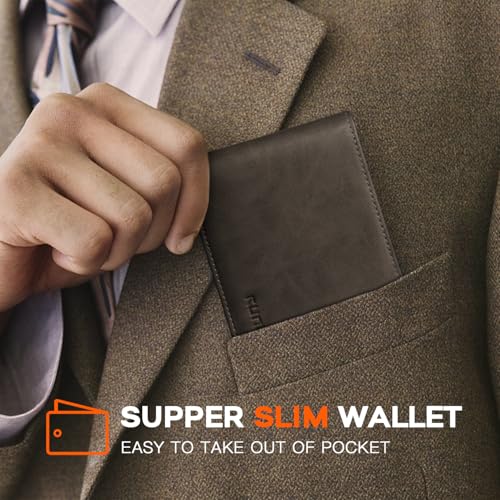 Image of RUNBOX Wallet for Men Slim Leather Bifold RFID Blocking Minimalist Front Pocket Design with Gift Box | Minimalist Front Pocket Design, Holds 8 Cards, RFID Protection, Gifts for Men on Birthdays, Father's Day, and Christmas