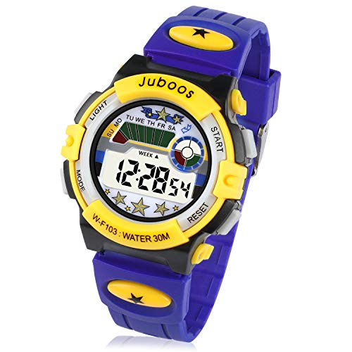 Reloj infantil digital para niños, resistente al agua, deporte, exterior, silicona, alarma, cronómetro, fecha, color azul
