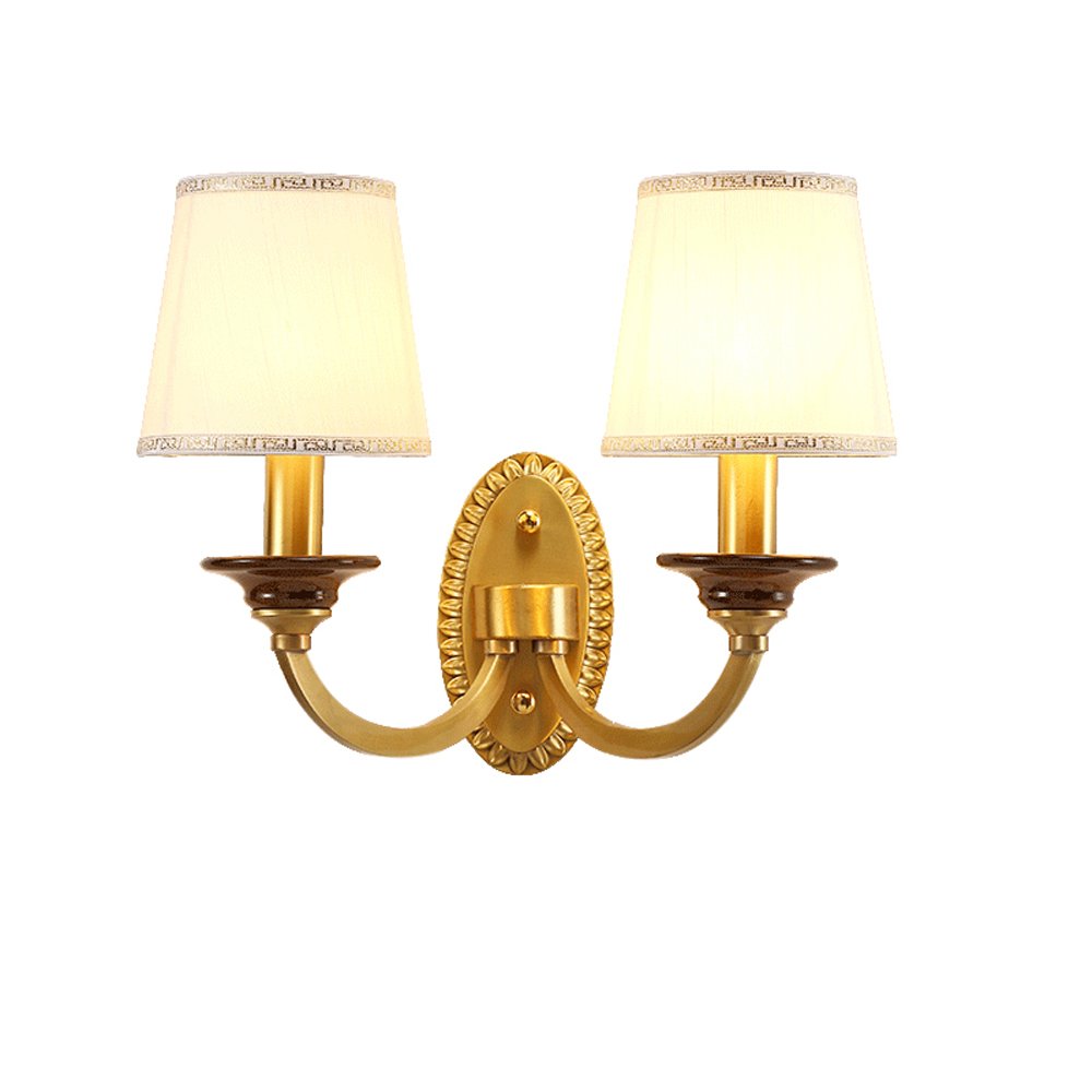 HPTHLY Wall Mounted Light Cloth Lampshade Wall Lamp Creative Brass American Simple Living Room Wall Light Bedroom Bedside Lamp Corridor Aisle Wall Lamp Doubl(Double Head)