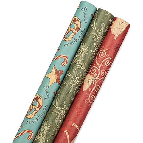 K-Kraft Vintage Prints Christmas Kraft Wrapping Paper Sets (Reindeer-Mistletoe-SodaShoppe on Brown Kraft) Cover