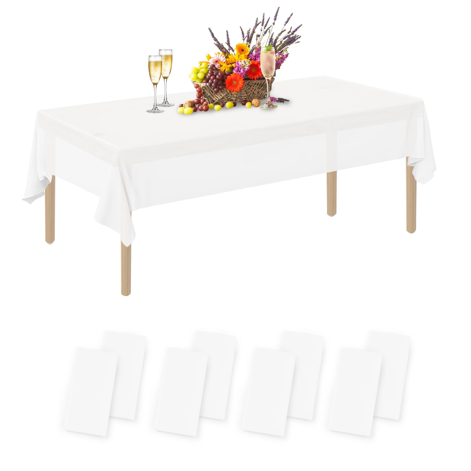 YANGTE 8 Pack Disposable Tablecloth Plastic Rectangle Table Covers 54 in x 108 in for Tables Indoor or Outdoor Parties Birthdays Weddings Picnic Christmas (White)