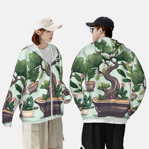 Sun Protection Hoodie for Men Women UPF 50+ Long Sleeve Rash Guard Jacket Bonsai Plant Lightweight Sun Shirt4