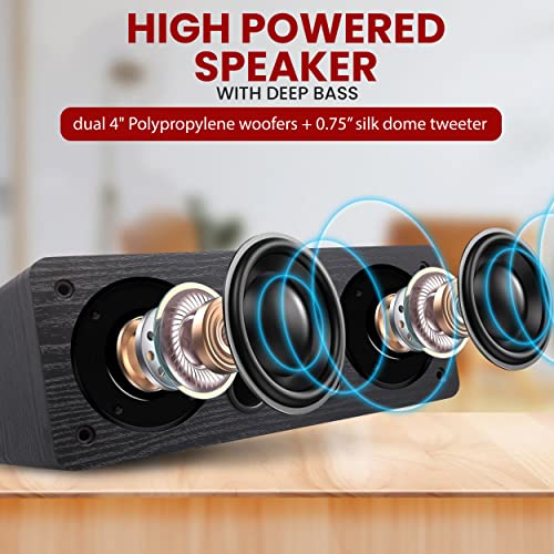 Pyle Center Channel Speaker Wooden Center Channel Speaker With Dual 4-Inch Woofer And Silk Dome Tweeter, Includes (2) 4'' High-Power Woofers, 1'' High-Temperature Voice Coil - Pcs2X4 #TOP6