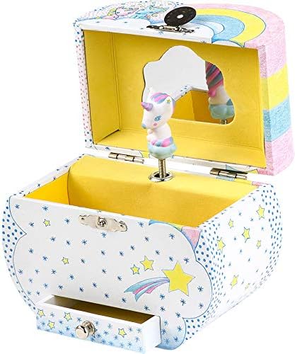 Djeco Joyero de unicornio Caja de joyería de unicornio diseñada en Francia Caja de música de unicornio