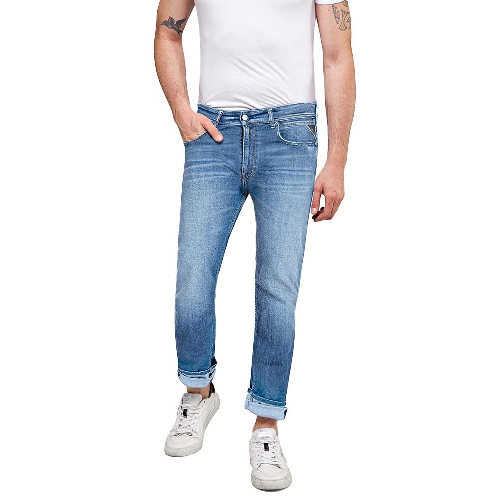 Replay Herren Jeans Grover Straight-Fit Bio, Medium Blue 009-1 (Blau), 28W / 30L