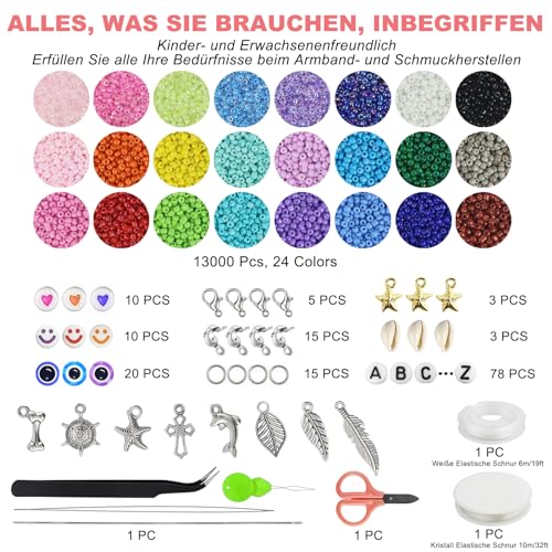 Image of Dazhqp 15000pcs 2mm Glass Seed Beads for Jewelry Making Kit, Small Beads Friendship Bracelets Making, Tiny Waist Beads with Letter, DIY Art Craft Girls Gifts, Multicolor