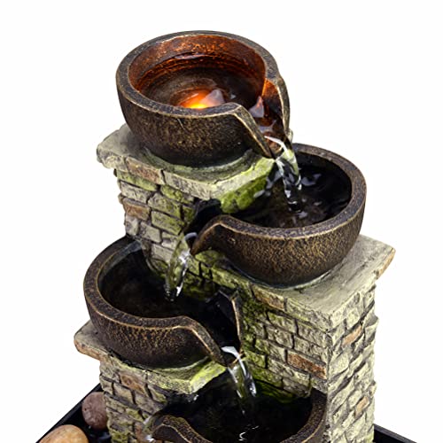 image for Haobos 9.3 Inches 4-Tier Cascading Bowl Fountains Indoor Waterfall Fou