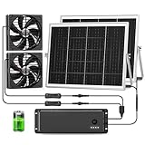 Pqins 7.1" Solar Fan with Battery, 25W x 2 Large Solar Powered Rechargeable Fan Outdoor Waterproof, 25600 mAh Battery Exhuast or Intake Fans for Chicken Coop Greenhouse Dog Shed Ventilation Cooling