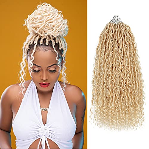 5packs Goddess Locs Crochet Hair 14 Inch River Fauxs Locs Wavy Crochet With Curly Hair In Middle And Ends Synthetic Braiding Hair Extension (14 inch, 5Packs, 613)