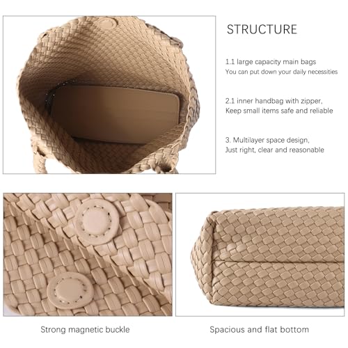 Image of Hand Woven Bag Tote BagS For Women Top Handle Shoulder Vegan Leather Large Travel Beach Hobo Handbag
