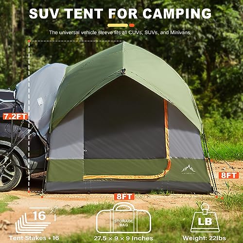 SUV Tent for Camping, Waterproof PU3000mm Spacious Double Layer Design for 5-8 Person, Includes Rainfly and Storage Bag, 8FT L x 8FT W x 7.2FT H