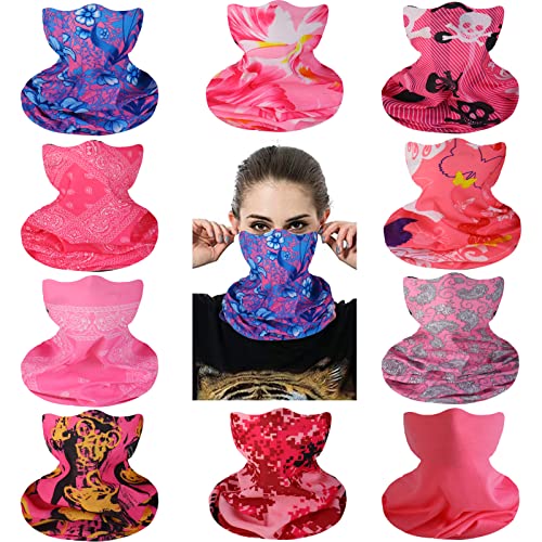 Cutewing Neck Gaiter Face Mask for Women Girls,10PCS Tube Scarf Seamless Bandanas,Pink Ourdoor Face Mask Face Covering Magic Headband UV Headwrap Balaclavas for Sports Workout Fitness