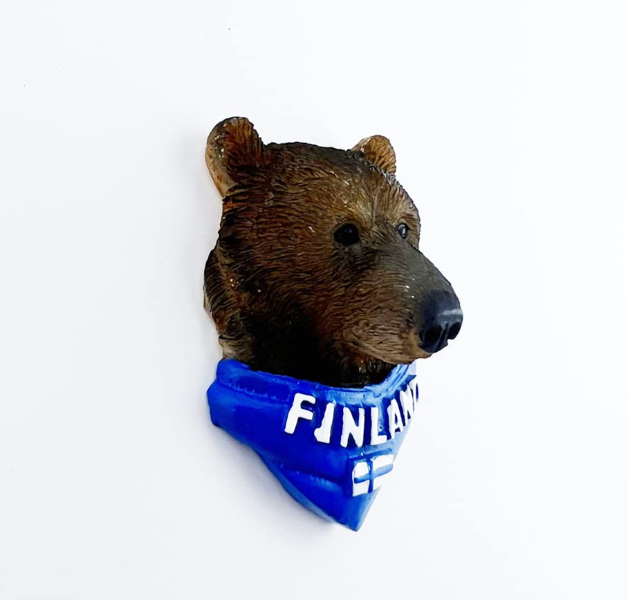 Magnete Frigorifero 3D Finlandia Con Orso Bruno - Souvenir Di Viaggio Fatto A Mano In Resina - 4,2x6,2 Cm