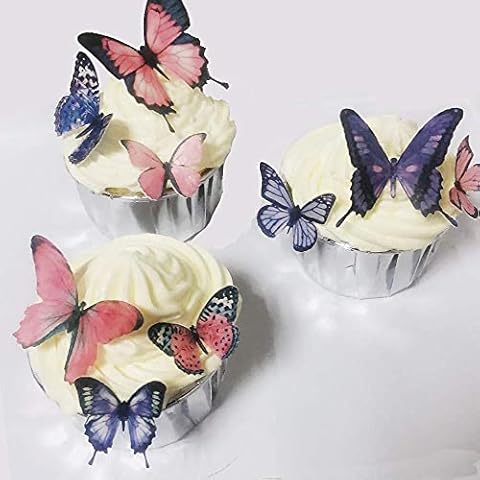 Edible Purple Pink Butterflies for Cake Cupcake Decorating Topper Decorations (Purple&Pink 36pcs) Cover