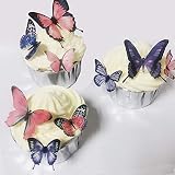 Edible Purple Pink Butterflies for Cake Cupcake Decorating Topper Decorations (Purple&Pink 36pcs)