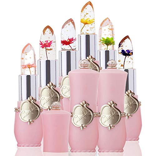 Flower Lip Gloss Crystal Jelly Lipstick, 6 Packs Long Lasting Nutritious Lip Balm Lips Moisturizer Magic Temperature Color Change Lipgloss (Pink) #TOP3
