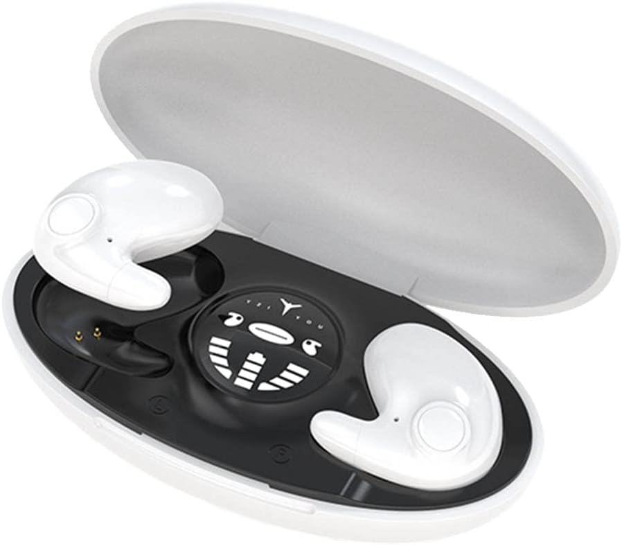 Side Sleep Earbuds, Invisible Sleep Wireless Earphone Built-in Mic, Bluetooth Earbuds with Type-C Fast Charging Case (Cool White)
