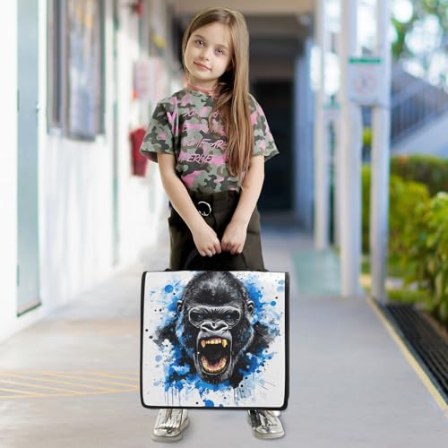 Image of 3 Ring Zipper Binder with Shoulder Strap King Kong Blue Face 1.5 inch Binders Keeper Large Capacity Multi Pockets for School Office Supplies