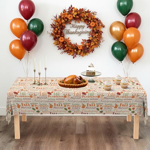 Image of ATFUNSHOP Fall Thanksgiving Tablecloth 4 Packs 54x108 Plastic Disposable Thanksgiving Table Cloth Rectangle Fall Tablecover for Holiday Dinner Party Decorations Outdoor Picnic & Baby Showers
