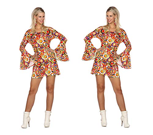 Wilbers 70er Jahre Kleid Gr. 36 - 48 Trompetenärmel - Minikleid Kreismuster Hippie Gr. 40 - M