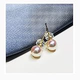 ZYFSHA Pendientes de Moda para Mujer Pendientes de Perlas Pendientes de Moda para Mujer Anillos de Oreja de Perlas de Agua Dulce Pendientes de Moda para Mujer de Oro de 18 Quilates 4,5 mm-9 mm para