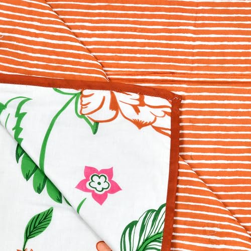 Image of BLOCKS OF INDIA 100% Cotton Dohar King Size Reversible Hand Block Printed Malmal Summer Dohar /Blanket (Orange Anar JAAL)