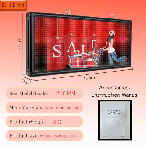 Image of P6 Programmable LED Sign 40 inchx18 inch Outdoor Digital Display Board with Custom Scrolling Text,Electronic Message Board for Business Advertising, Waterproof Marquee Ticker