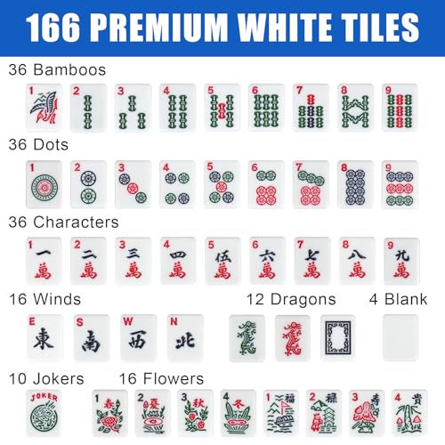 Juego profesional de Mahjong con 166 fichas y accesorios miniatura 4