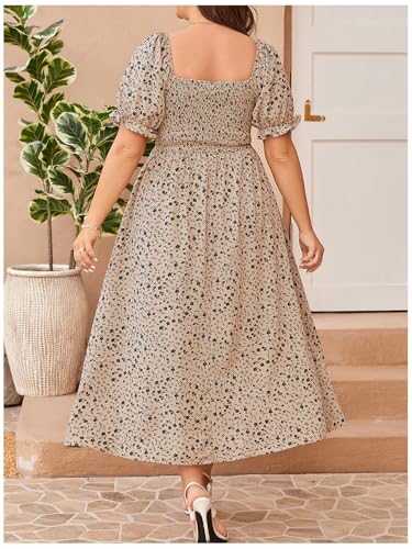 Image of Verdusa Women's Plus Size Boho Floral Long Dress Square Neck Shirred Flowy Wedding Guest Dresses