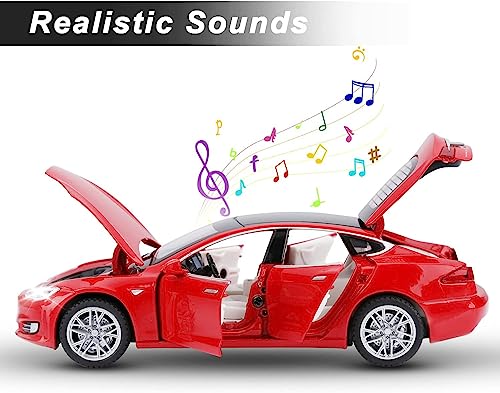 Image of Diecast Alloy Metal Pull Back Die-cast Car 1:32 Tesla S Toy car with Openable Doors & Light, Music Boys Gifts Toys for Kids [Black-Colors as Per Stock]