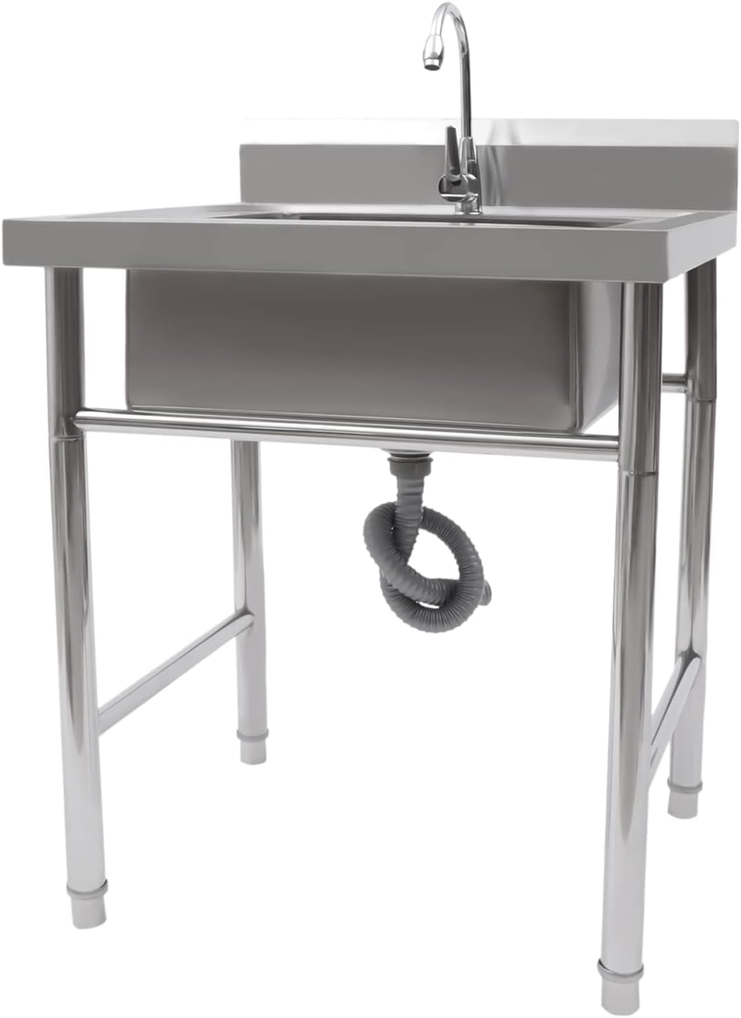 Free Standing Kitchen Sink Single Bowl Sink,Heavy Duty Stainless Steel Catering Basin,Multifunctional Sink with Faucet Extra Big Wasing Bowl