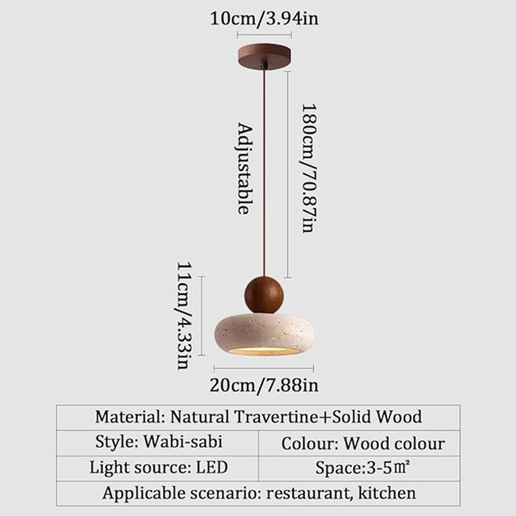 Suspension LED Bois & Travertin Wabi-Sabi 1/3 Lumières | Lustre Nordique Vintage En Pierre Naturelle Jaune, Hauteur Réglable Pour Salle À Manger, Salon, Chambre & Cuisine(20cm)