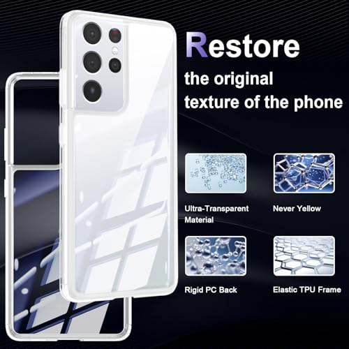 Image of Case for Samsung Galaxy S21 Ultra, Military Grade Drop Protection Phone Case, Yellowing Resistant, Anti-Scratch Hard PC Back, Shockproof Hard Ultra-Thin Protective Cover, Clear