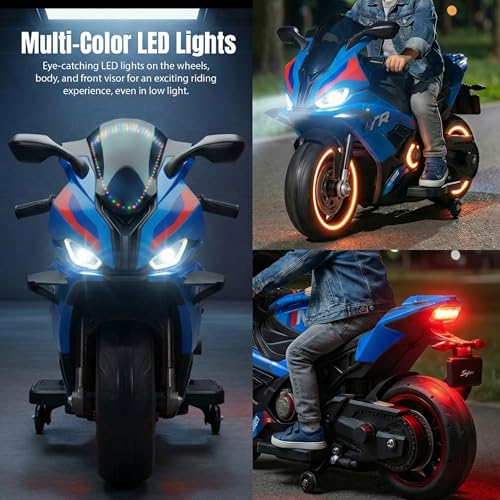 Image of Baybee BTR Baby Battery Operated Bike for Kids with Hand Accelerator USB Bluetooth, Rechargeable Rideon Toy Bike with RGB LED Light & Music, Baby Electric Bike for Kids 3+ Years Boys Girls (Blue)