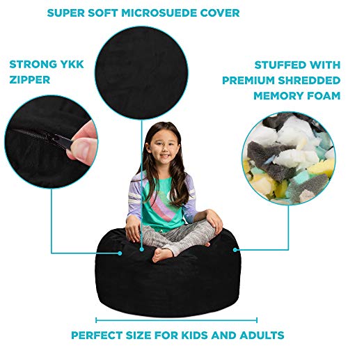 Sofa Sack - Plush, Ultra Soft Kids Bean Bag Chair - Memory Foam Bean Bag Chair with Microsuede Cover - Stuffed Foam Filled Furniture and Accessories for Kids Room - 2' Black - Thumbnail 6