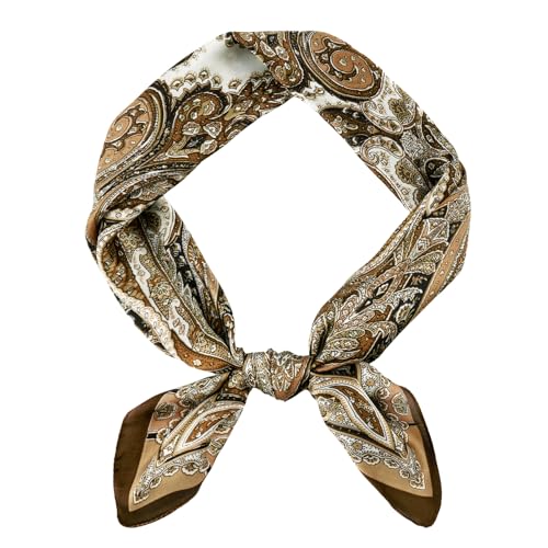 GERINLY Silk Square Scarf with Paisley Print Boho Neck Wrap for Men Italian Scarves Cravat Bufandas para Hombres Western (R-Gold)