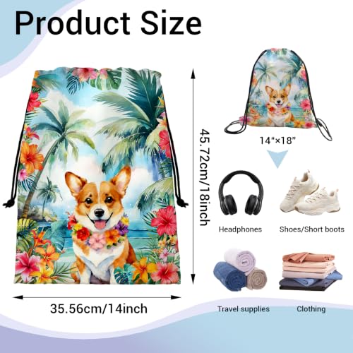 Image of Tropical Corgi Drawstring Storage Pouch Cloth Shoe Bags for Travel Sport