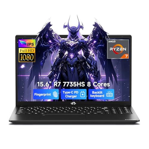 Image of NIMO 15.6 inch FHD Gaming Laptop, AMD R7 7735HS (Up to 4.75GHz, Beat i7-12650H) Computer with 16GB DDR5 RAM 256GB SSD, 180 View, 2-Yr Warranty, Radeon 680M, 100W Fast PD, for Business Creator & Student